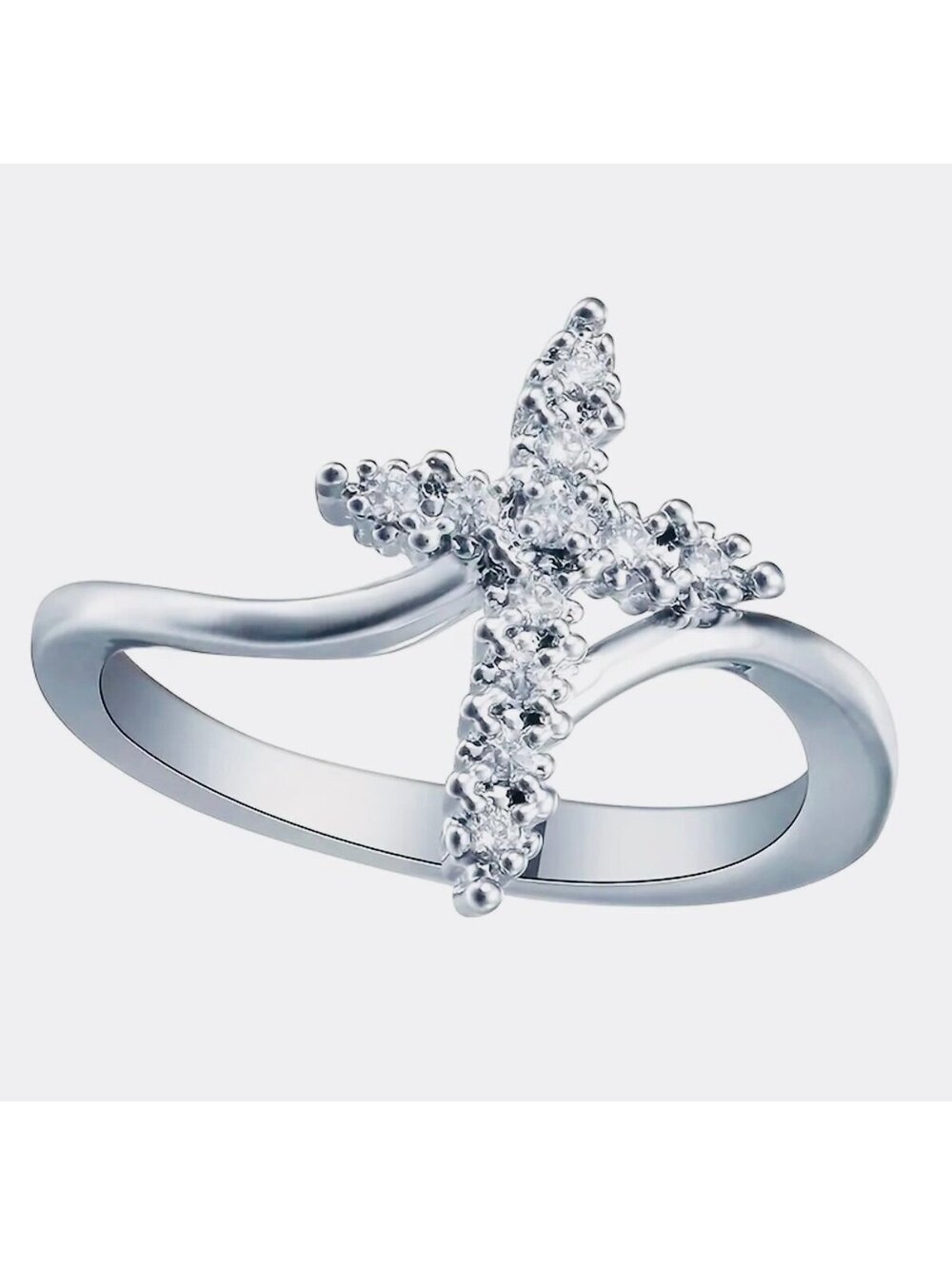 New - Gorgeous Micro-Pave Zirconia Cross Ring - Size 7